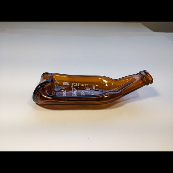 Vintage Flattened Japan Stubby Asahi Beer Bottle New York Souvenir Ashtray - Picture 2 of 5